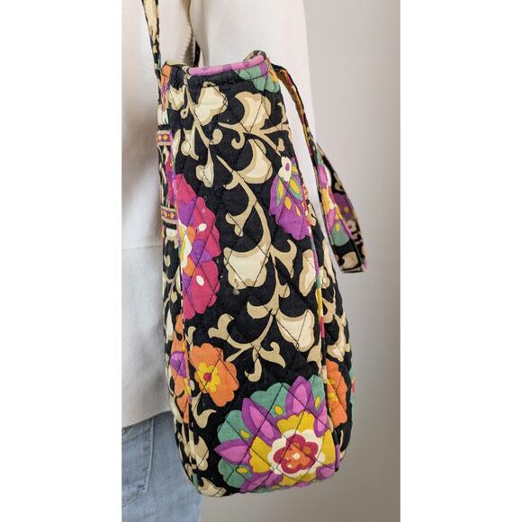 Vera Bradley Shoulder Tote Bag Bold Black Multicolor Boho Floral Quilt Festival - Picture 6 of 12